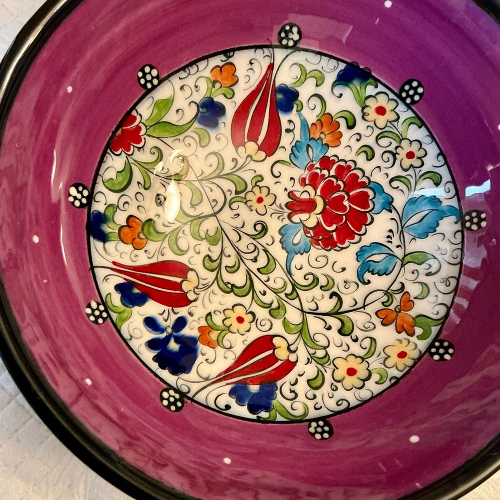 Floral Ceramic Bowl - Purple and Multicolor, hand painted
